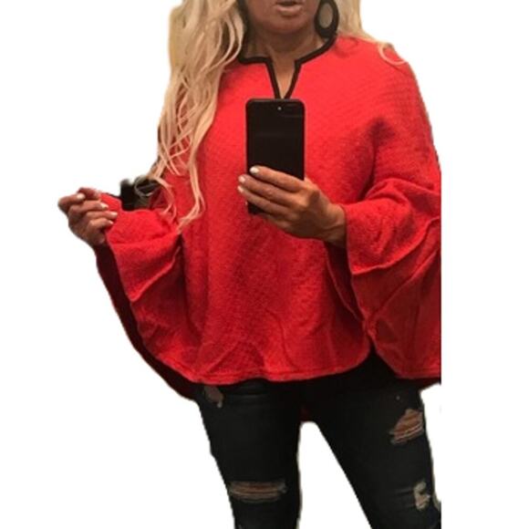 One by Maria Cornejo Poncho Shawl Sweater Red Size S - Picture 1 of 4